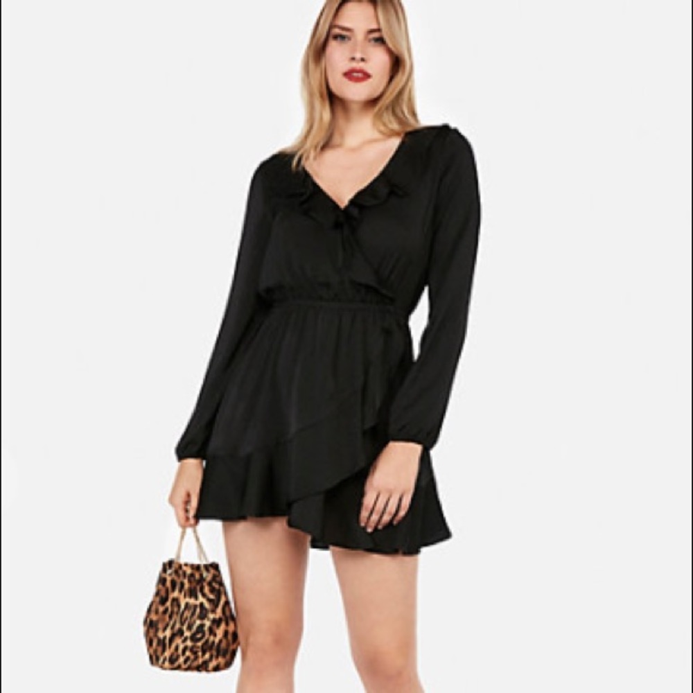 NWOT Express silky ruffle wrap dress